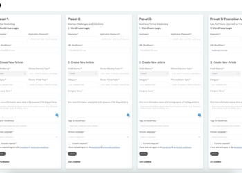 Dashboard of 1 Click AI Blog Article App